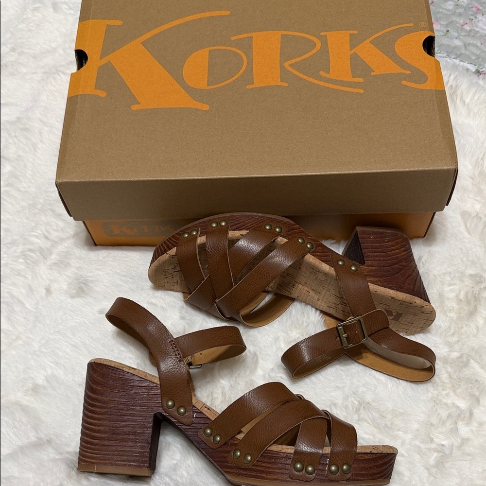 Korks Brown Strappy Block Heel Sandals 8